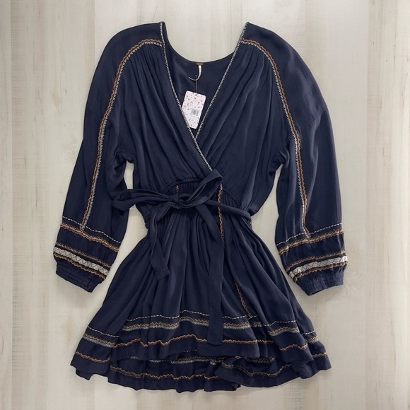 NWT $148 FREE PEOPLE Delilah midnight long sleeve boho mini dress XS - Picture 4 of 9